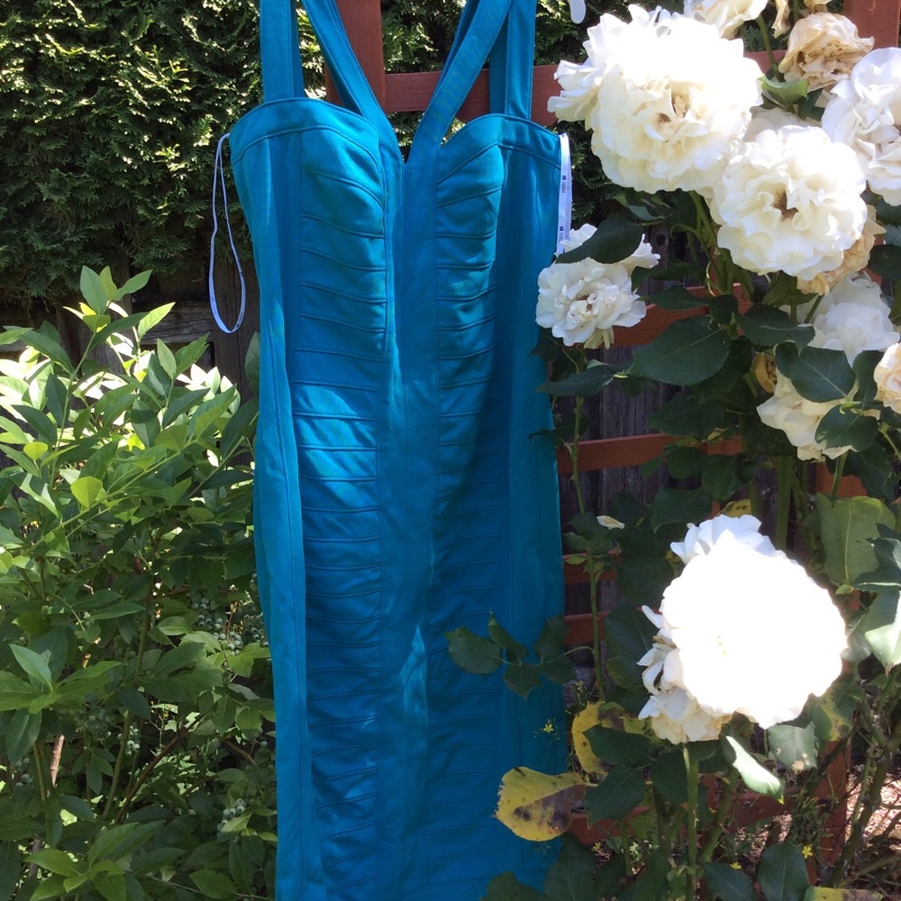 Tadashi collection dress vintage aqua bodycon style size M (runs large)